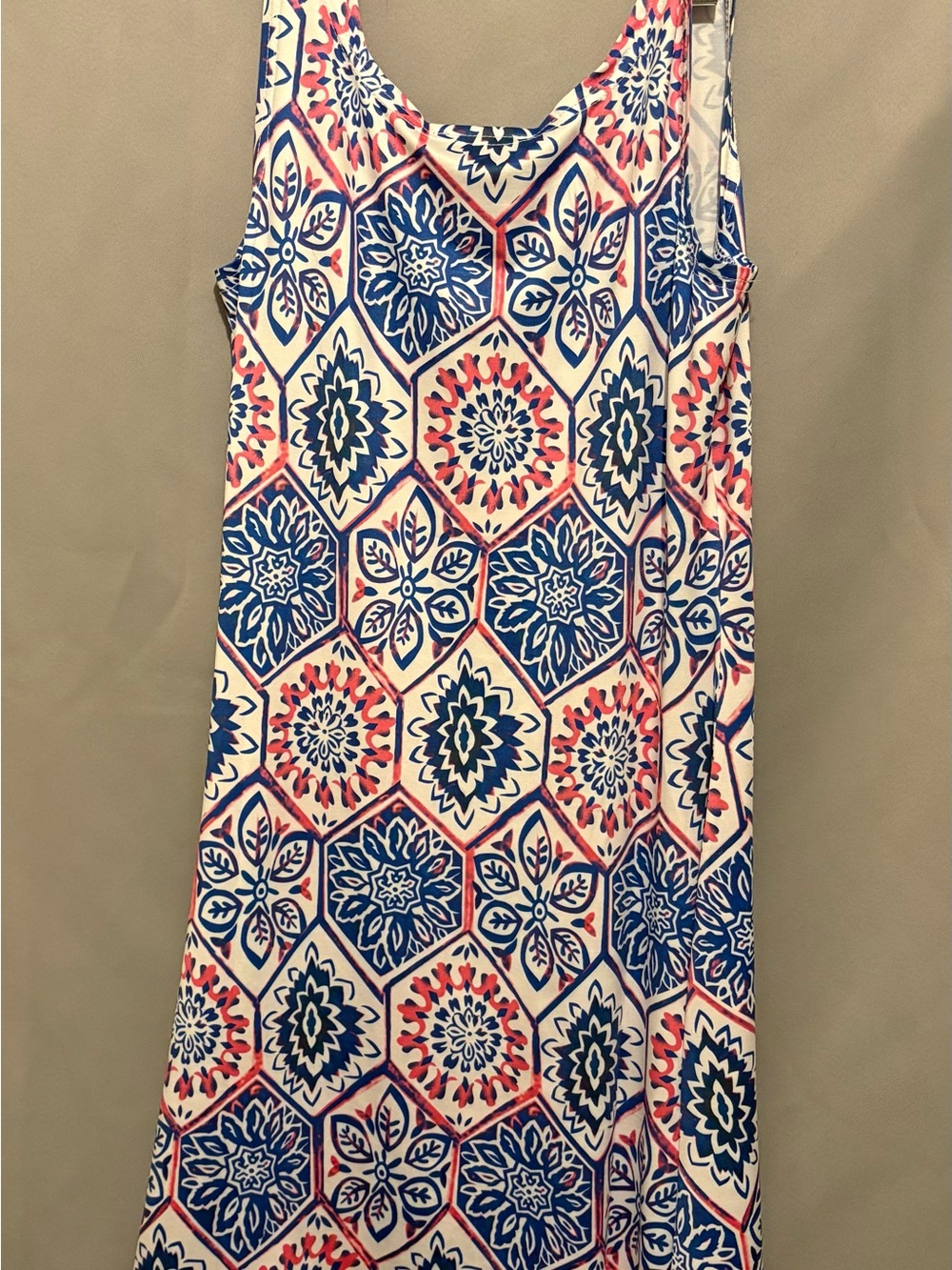 Sleeveless Dress in Blue & Pink Tile Print - Picture 3 of 4
